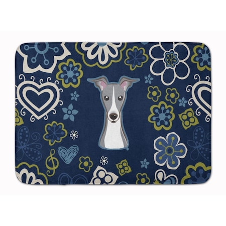 Carolines Treasures Blue Flowers Italian Greyhound Machine Washable Memory Foam Mat BB5087RUG